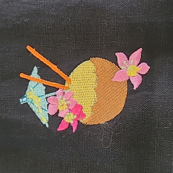 Saint Tropez West Black Linen Pants with Colorful Embroidered Cocktails size 10 - Picture 8 of 12